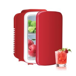 simple deluxe portable mini fridge, 4l/6 can cooler and warmer compact refrigerator for skincare, cosmetics, beverage, food, for bedroom, red