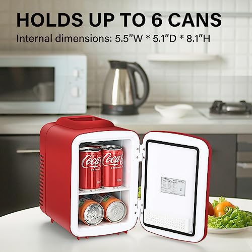 Simple Deluxe Portable Mini Fridge, 4L/6 Can Cooler and Warmer Compact Refrigerator for Skincare, Cosmetics, Beverage, Food, for Bedroom, Red