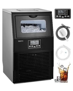 silonn commercial ice maker machine, 90lbs/24h with 30lbs bin, full heavy duty stainless steel construction, self-cleaning, clear cube for home bar, include scoop, connection hose