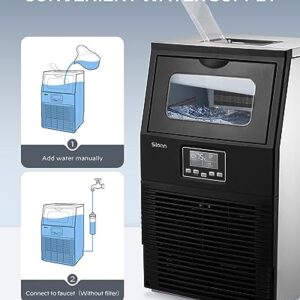 Silonn Commercial Ice Maker Machine, 90LBS/24H with 30lbs Bin, Full Heavy Duty Stainless Steel Construction, Self-Cleaning, Clear Cube for Home Bar, Include Scoop, Connection Hose