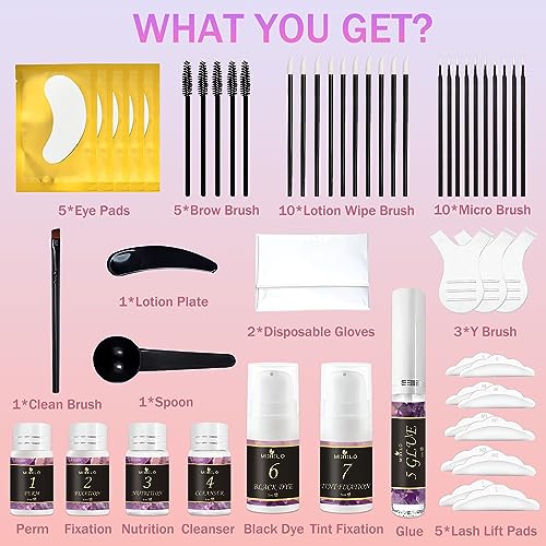 Lash Lift and Tint Kit, Lash Lift Kit with Tint Black, Easy to Use, Lash and Brow Lamination Kit, All in One Suitable for Salon and Home Use, Long Lasting 6-8 Weeks