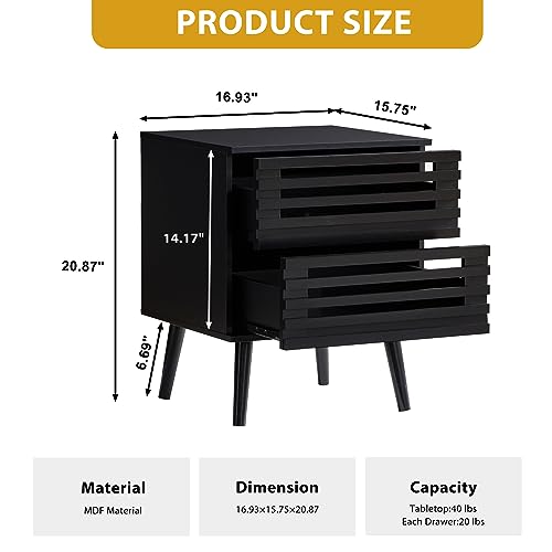 PHOYAL Nightstand Set of 2, End Side Table Modern Farmhouse Nightstand Modern Wood Accent Side Table Night Stands, Nightstand with Storage Drawer for Bedroom Living Room 2-Pack, Black - 2