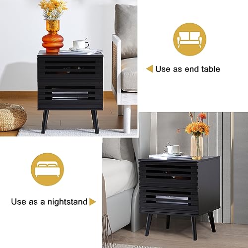 PHOYAL Nightstand Set of 2, End Side Table Modern Farmhouse Nightstand Modern Wood Accent Side Table Night Stands, Nightstand with Storage Drawer for Bedroom Living Room 2-Pack, Black - 2