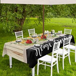 EZON-CH Outdoor Tablecloth with Umbrella Hole Zipper 60"x84", Farm Corn Rustic Wood Grain Rectangle Waterproof Table Cloth Table Covers for Dining, Garden, Courtyard, Patio, Camping, Picnic