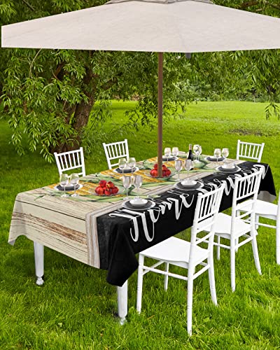 EZON-CH Outdoor Tablecloth with Umbrella Hole Zipper 60"x84", Farm Corn Rustic Wood Grain Rectangle Waterproof Table Cloth Table Covers for Dining, Garden, Courtyard, Patio, Camping, Picnic