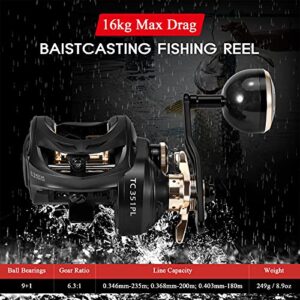 Baitcaster Reel,HUIOP Carbon Fiber Baitcasting Reel 9+1BB Fishing Reel High Speed 6.3: 1 Gear Ratio Magnetic Brake System Baitcaster Reel for Left Hand