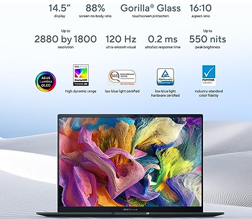 Asus Zenbook 14.5/in 2.8K(2880 x 1800) 120Hz OLED Laptop, 14-Core i7-13700H Evo, 100 Percent DCI-P3, WiFi 6E, 2X Thunderbolt 4, Harman Kardon, Widnows 11, w/Mousepad (16GB LPDDR5 RAM | 1TB PCIe SSD)