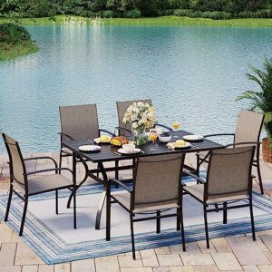 mixpatio patio dining set 7 piece outdoor furniture set with 6 brown textilene chairs and metal rectangular table for deck garden backyard lawn poolside