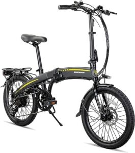 hh hiland rockshark 20 inch folding electric bike for adults teens with 250w motor, 36v 7.8ah removable battery,front light &shimano 7-speed electric bicycles,blue/black urban ebike.