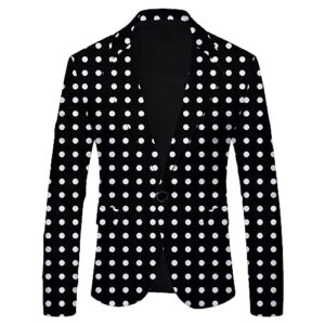 2023 New Polka Dot Leopard Print Casual British Fashion Slim Fit Suit Men's Jacket Oilfield Rain Suit (Black #2, XXL) Jackets for Men Trench Coat Men Winter Coats for Men Coats for Men