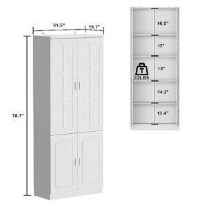 Homsee Tall Bookcase Bookshelf with 5-Tier Shelves & 2 Carved Glass Doors, Wooden Display Storage Cabinet with Arched Doors for Home Office, Living Room, White (31.5”W x 15.7”D x 78.7”H)