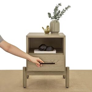 Bme Lyra Solid Wood Nightstand/Side Table/End Table - Easy Assembly - with 2 Drawers Storage for Mid Century Modern Living Room and Bedroom, Oak Light Grey