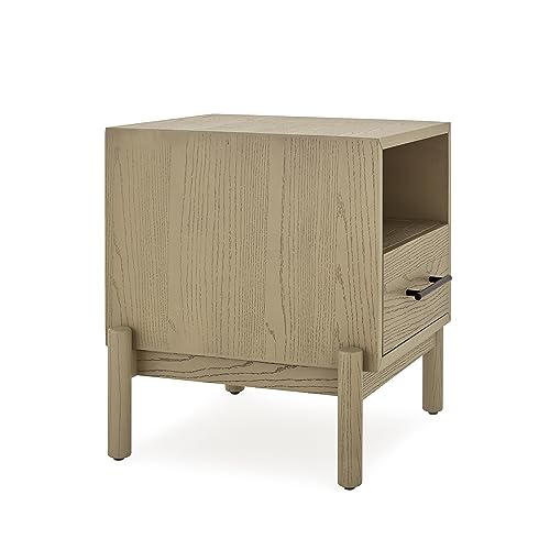 Bme Lyra Solid Wood Nightstand/Side Table/End Table - Easy Assembly - with 2 Drawers Storage for Mid Century Modern Living Room and Bedroom, Oak Light Grey