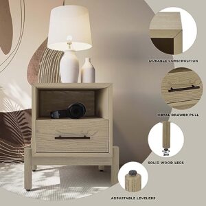 Bme Lyra Solid Wood Nightstand/Side Table/End Table - Easy Assembly - with 2 Drawers Storage for Mid Century Modern Living Room and Bedroom, Oak Light Grey