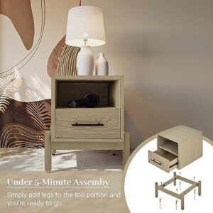 Bme Lyra Solid Wood Nightstand/Side Table/End Table - Easy Assembly - with 2 Drawers Storage for Mid Century Modern Living Room and Bedroom, Oak Light Grey