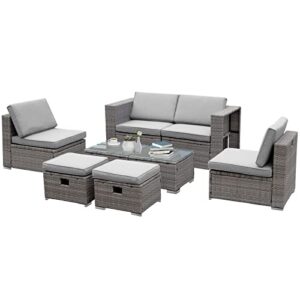 outdoor furniture patio furniture set, 8 pieces wicker rattan conversation sectional sofa couch with comfortable cushions for garden backyard deck,grey wicker denim blue (grey wicker grey cushion)