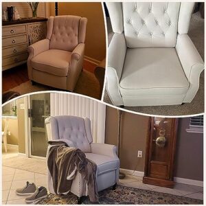 Bonzy Home Push Back Recliner Chair, Mid Century Modern Wingback Chair, Comfy Armchair Fabric Living Room Chairs with Rivet Decoration, Button-Tufted Back, Solid Wood Legs, Beige