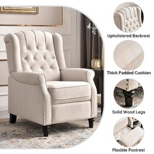 Bonzy Home Push Back Recliner Chair, Mid Century Modern Wingback Chair, Comfy Armchair Fabric Living Room Chairs with Rivet Decoration, Button-Tufted Back, Solid Wood Legs, Beige