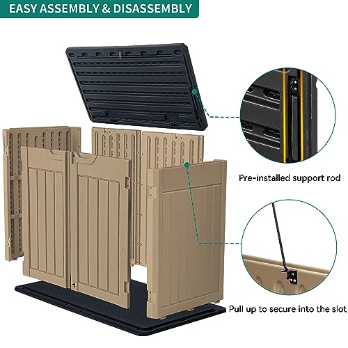 YITAHOME Large Outdoor Horizontal Storage Shed, 47 cu ft Resin Tool Shed w/o Shelf, Outdoor Waterproof Storage with Floor for Trash Cans, Garden Tools, Lawn Mower, Lockable, 4.5x2.8x3.9 ft, Brown