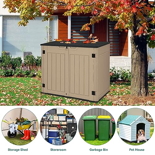 YITAHOME Large Outdoor Horizontal Storage Shed, 47 cu ft Resin Tool Shed w/o Shelf, Outdoor Waterproof Storage with Floor for Trash Cans, Garden Tools, Lawn Mower, Lockable, 4.5x2.8x3.9 ft, Brown