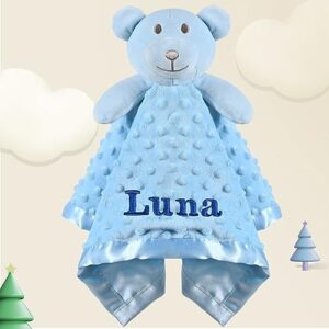 dodosky personalized baby lovey, teddy bear loveys for babies, soft unisex baby blanket, baby security blanket, baby gifts for newborn boys and girls - newborn essentials