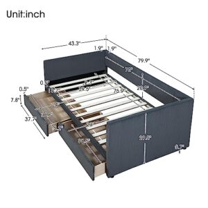 OPTOUGH Twin Size Corduroy Daybed with Two Drawers and Wood Slat,Sofa Bed Frame for Bedroom,Boys Girls,Gray