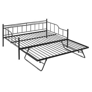 SYING88 Full Size Daybed with Trundle Heavy-Duty Metal Day Bed Frame Portable Folding Trundle with Twin Size Adjustable Trundle Beds for Living Room Bedroom Kids Teens Adults (Black)