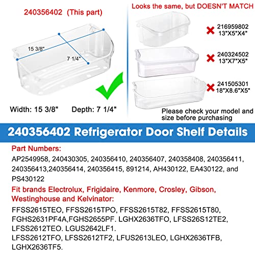 240356402 Refrigerator Door Shelf Replacement for Frigidaire Refrigerator Parts AP2549958, PS430122, 240430312, 240356416, 240356407, Refrigerator Door Bin Shelves (15.4 in L)-2 Pack