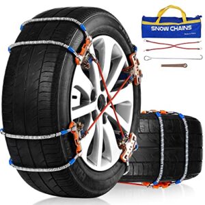 qiyiss snow chains, tire chains for suv car trucks, 8pcs universal adjustable emergency traction chains for 205-265mm tires pickup trucks, snow slope muddy icy ground sandy land anti skid chains