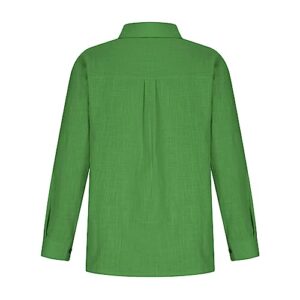 Deals of The Day Trendy Tops for Women 2023 Womens Cotton Linen Button Down Shirt 2023 Casual Long Sleeve Solid Color Shirts Loose Work Tops with Pockets Green XL