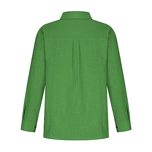 Deals of The Day Trendy Tops for Women 2023 Womens Cotton Linen Button Down Shirt 2023 Casual Long Sleeve Solid Color Shirts Loose Work Tops with Pockets Green XL