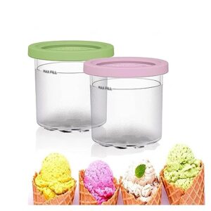 EVANEM 2/4/6PCS Creami Deluxe Pints, for Creami Ninja Ice Cream Deluxe,16 OZ Pint Ice Cream Containers Bpa-Free,Dishwasher Safe Compatible with NC299AMZ,NC300s Series Ice Cream Makers,Pink+Green-4PCS