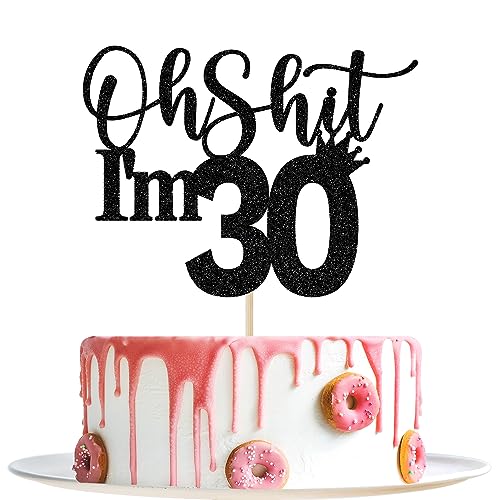 30th Birthday Cake Topper, Happy 30th Birthday Cake Decorations, 30 and Fabulous, Cheers to 30 Years, Funny 30th Birthday Party Decorations Black Glitter