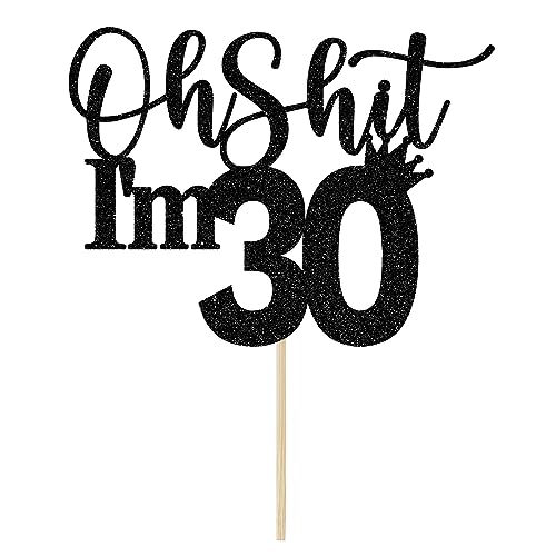 30th Birthday Cake Topper, Happy 30th Birthday Cake Decorations, 30 and Fabulous, Cheers to 30 Years, Funny 30th Birthday Party Decorations Black Glitter