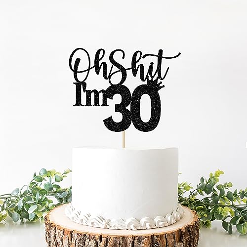 30th Birthday Cake Topper, Happy 30th Birthday Cake Decorations, 30 and Fabulous, Cheers to 30 Years, Funny 30th Birthday Party Decorations Black Glitter