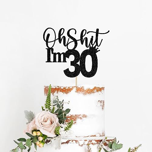 30th Birthday Cake Topper, Happy 30th Birthday Cake Decorations, 30 and Fabulous, Cheers to 30 Years, Funny 30th Birthday Party Decorations Black Glitter