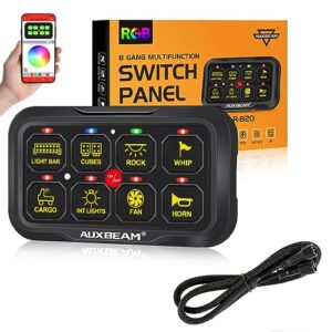 auxbeam rgb bluetooth 8 gang switch panel ar-820 toggle momentary pulsed switch pod for truck utv offroad boat with 47 inch extension wiring harness