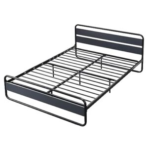 Prohon Bed Frame Queen Size with Rustic Headboard and Footboard, Strong Steel Slat Support, Metal Platform Bed with 11“ Storage Space, Silent Design Bedframe for Adults, Teens & Kids, Gray