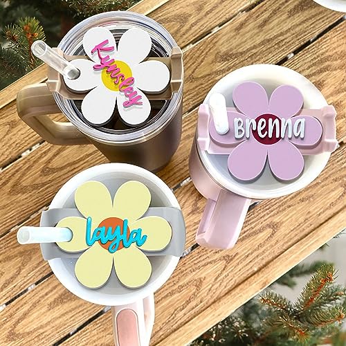 Personalized Stanley Tumbler Topper Name Plate Cup Name Tag Flower Stanley Topper Tumbler 