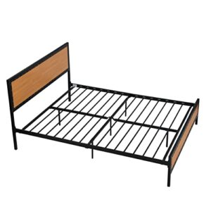 Prohon Bed Frame Queen Size with Rustic Headboard and Nailhead Trim Footboard, Strong Steel Slat Support, Metal Platform Bed with 11“ Storage Space, Silent Design Bedframe for Adults, Teens & Kids