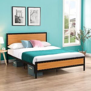 HAUSHECK Queen Size Platform Bed Frame, Industrial Stlye Metal Bed Frame w/Headboard & Footboard, Bedframe No Box Spring Needed for Kids, Teen, Adults, Strong Steel Slat Support Mattress Foundation