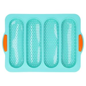 wooxgehm silicone bread pan baking tray, for baking french baguette/hot dog bun mould, 4 grooves, non stick easy to clean heat resistant silicone bread pan, kitchen tools(green)