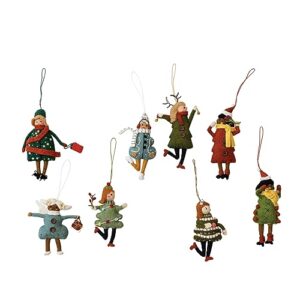 creative co-op handmade wool felt girl in christmas tree outfit ornament, multicolor, set of 8 styles