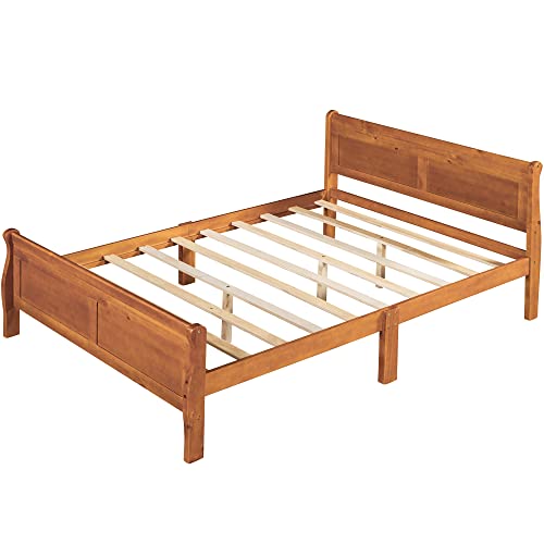 LCH Platform Bed,Full Size Wood Platform Bed with Headboard and Footboard for Bedroom and Guest Room,Platform Bed with Wooden Slat Support for Kids,Teens,Adults,Girls and Boys,Noise Free,Oak