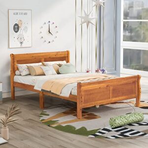 LCH Platform Bed,Full Size Wood Platform Bed with Headboard and Footboard for Bedroom and Guest Room,Platform Bed with Wooden Slat Support for Kids,Teens,Adults,Girls and Boys,Noise Free,Oak