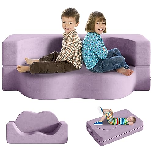 DEYGIA Kids Couch, 3 in 1 Toddler Couch Fold Out As Chairs, Sofa Bed, Jumping Bed, Kids Sofa for Girls and Boys, Toddler Sofa for Bedroom, Lounge, Playroom, Study Room (Blueberry)