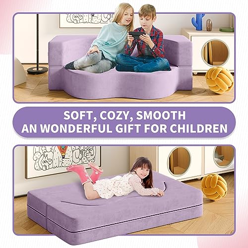 DEYGIA Kids Couch, 3 in 1 Toddler Couch Fold Out As Chairs, Sofa Bed, Jumping Bed, Kids Sofa for Girls and Boys, Toddler Sofa for Bedroom, Lounge, Playroom, Study Room (Blueberry)