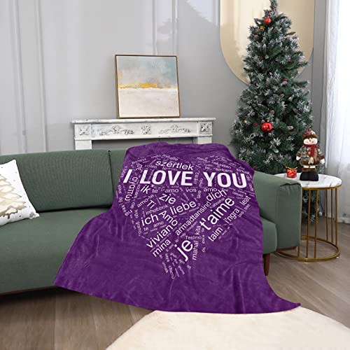 TURMTF I Love You Blanket 100 Languages Love, Throw Blanket for Couch Bed, Best Gifts for Her Him, Christmas Day Anniversary Birthday Gifts for Women Men