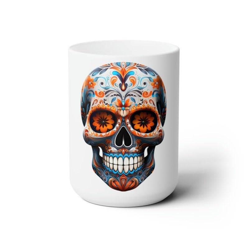 Skull Ceramic Mug, Skull Mug, Coffee Mug, Coffee Cup, Tea Cup, Tea Mug, Ceramic Mug, Halloween Mug, Halloween Coffee Mug (15oz)