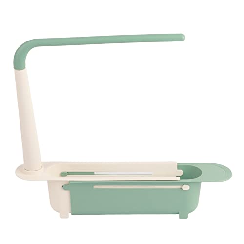 Telescopic Sink Storage Rack Kitchen Rag Rack Shelf Organizer Dishwashing Hook Pull Drain Basket Under Sink Organizers (Green)